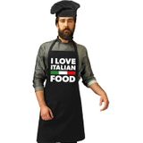 I love Italian food keukenschort voor heren met koksmuts / kookmuts zwart - Italie - kookkleding / kookoutfit