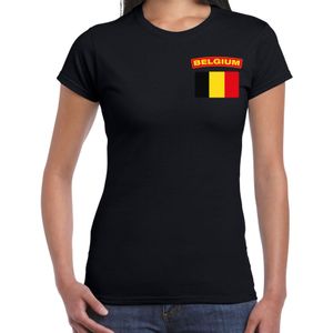 Belgium t-shirt met vlag zwart op borst voor dames - Belgie landen shirt - supporter kleding