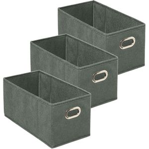 Set van 3x stuks opbergmand/kastmand 7 liter grijsgroen linnen 31 x 15 x 15 cm - Opbergboxen - Vakkenkast manden