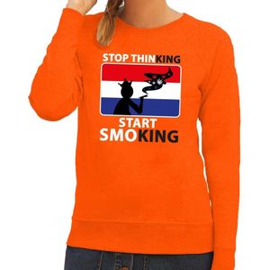 Stop thinking start smoking sweater / trui oranje dames - Koningsdag kleding