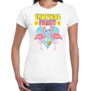Bellatio Decorations Tropical party T-shirt voor dames - tropisch feest - wit - carnaval/themafeest