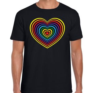 Regenboog hart gay pride / parade zwart t-shirt voor heren - LHBT evenement shirts kleding