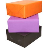 3x Rollen kraft inpakpapier oranje/zwart/paars 200 x 70 cm - cadeaupapier / kadopapier / boeken kaften