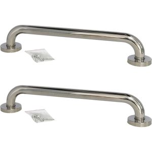 Gerim - Badkamer/douche wandbeugel handgreep - 2x stuks - rvs metaal zilver 42 cm