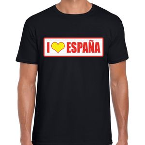 I love Espana / Spanje landen t-shirt met bordje in de kleuren van de Spaanse vlag - zwart - heren -  Spanje landen shirt / kleding - EK / WK / Olympische spelen outfit