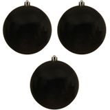3x Grote zwarte kunststof kerstballen van 14 cm - glans - zwarte kerstboom versiering