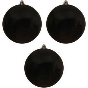 3x Grote zwarte kunststof kerstballen van 14 cm - glans - zwarte kerstboom versiering