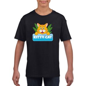 Kitty Cat t-shirt zwart voor kinderen - unisex - katten / poezen shirt - kinderkleding / kleding