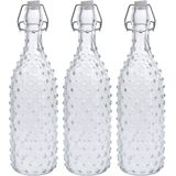 3x Glazen flessen transparant stippen met beugeldop 1000 ml - Keukenbenodigdheden - Woondecoratie - Tafel dekken - Koude dranken serveren/bewaren - Olie/azijn flessen - Decoratie flessen