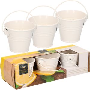 Decoris Citronella kaarsen - in zink potje - set 12x - wit - 5 branduren