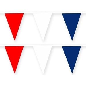 2x Cuba stoffen vlaggenlijnen/slingers 10 meter van katoen - Landen feestartikelen versiering - WK duurzame herbruikbare slinger rood/wit/blauw van stof