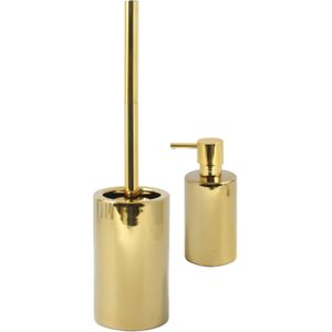 Spirella Badkamer accessoires set - WC-borstel/zeeppompje - porselein - goud - Luxe uitstraling