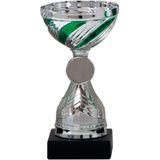 Trofee/prijs beker - zilver/groen - kunststof - 19 x 10 cm - sportprijs