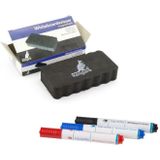 Magnetische whiteboard wisser met 3 stuks gekleurde markers - Whiteboard accessoires - Wissers &amp; stiften