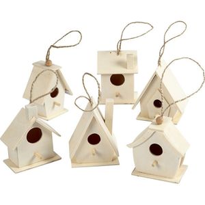 6x Houten hobby knutsel vogelhuisje 7 cm - Knutselpakket vogelhuisjes/nestkastjes