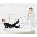 Partydeco trouwfiguurtje/caketopper bruidspaar - met touw - Bruidstaart figuren - 13 cm