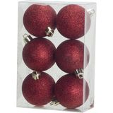 18x Rode kunststof/plastic kerstballen 6 cm - Glitters - Onbreekbare kerstballen - Kerstboomversiering rood