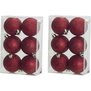 18x Rode kunststof/plastic kerstballen 6 cm - Glitters - Onbreekbare kerstballen - Kerstboomversiering rood