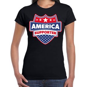 America supporter schild t-shirt zwart voor dames - Amerika/USA landen t-shirt / kleding - EK / WK / Olympische spelen outfit