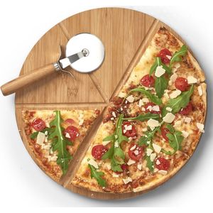 Zeller pizza snijplanken/borden - hout - met pizzasnijder - 32 cm - Pizzaborden / Pizzasnijplanken