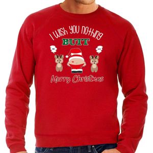 Bellatio Decorations foute Kersttrui/sweater heren - I Wish You Nothing Butt Merry Christmas - rood