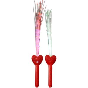 Licht toverstaf - 2x - rood - magische LED verlichting - fiberstick hartvormig