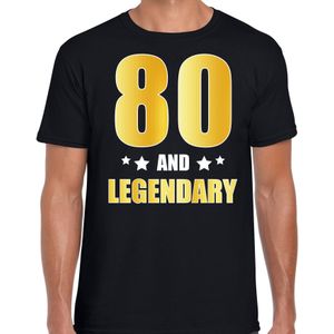 80 and legendary verjaardag cadeau t-shirt / shirt - zwart - gouden en witte letters - voor heren - 80 jaar  / outfit