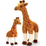 Pluche knuffel dieren Giraffes familie setje 30 en 70 cm - 2 formaten