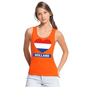 Oranje Holland hart vlag tanktop shirt/ singlet dames - Oranje Koningsdag/ Holland supporter kleding