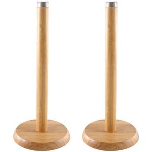 2x stuks bamboe houten keukenrolhouders rond 14 x 32 cm - Keukenpapier/keukenrol houders van hout