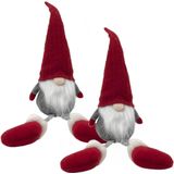 2x stuks pluche gnome/dwerg decoratie poppen/knuffels met lange benen 57 cm - Kerstgnomes/kerstdwergen/kerstkabouters