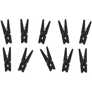 150 Stuks zwarte mini hobby knijpertjes van hout / metaal - Kaarten ophangen