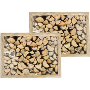 2x Schootkussens/laptrays openhaard hout print 43 x 33 cm - Schoottafels - Dienbladen voor op schoot openhaardhout