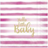 60x Roze 3-laags servetten Hello little baby 33 x 33 cm - Baby thema