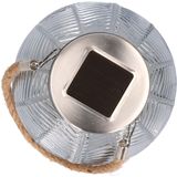 2x stuks grijze solar lantaarn van gestreept glas rond 16 cm - Tuinlantaarns - Solarverlichting - Tuinverlichting