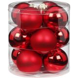 36x stuks glazen kerstballen rood 8 cm glans en mat - Kerstboomversiering/kerstversiering