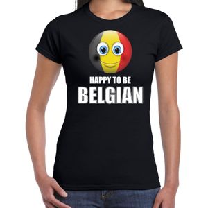 Belgie Happy to be Belgian landen t-shirt met emoticon - zwart - dames -  Belgie landen shirt met Belgische vlag - EK / WK / Olympische spelen outfit / kleding
