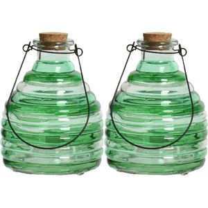 Decoris wespenvanger/wespenval hengsel - 2x - glas - groen - D13 x H17 cm