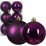 Kerstballen 24x st - mix zwart/paars - 6 cm - kunststof - kerstversiering