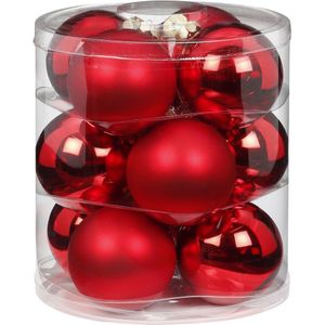 12x stuks glazen kerstballen rood 8 cm glans en mat - Kerstboomversiering/kerstversiering