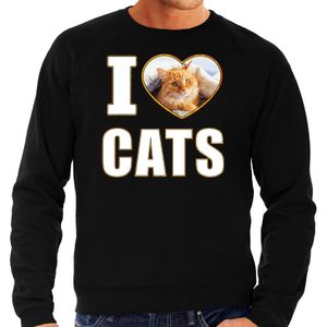 I love cats trui met dieren foto van een rode kat zwart voor heren - cadeau sweater katten liefhebber