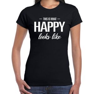 This is what Happy looks like t-shirt zwart dames - fun / tekst shirt voor gelukkige dames / vrouwen