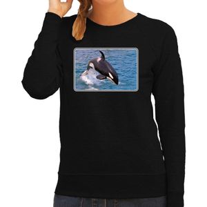 Dieren sweater met orka walvissen foto - zwart - voor dames - natuur / orka cadeau trui - kleding / sweat shirt