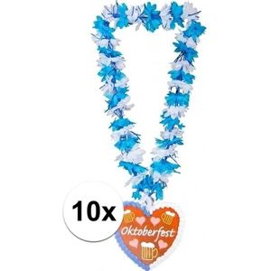 10x Bloemenkransen/hawaiikransen Oktoberfest blauw/wit - Bierfeest verkleed accessoires - Feestartikelen bloemenkransen