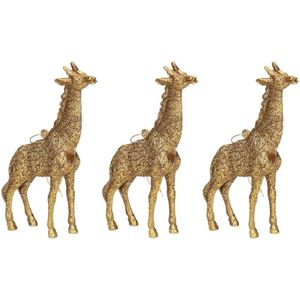 6x Kersthangers figuurtjes gouden giraf 8 cm - Dieren thema kerstboomhangers