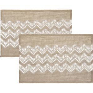 Set van 10x stuks placemats zigzag lijnen wit jute 45 x 30 cm - Tafel onderleggers