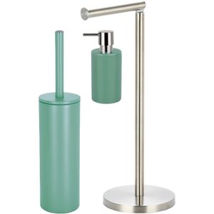 Spirella Badkamer accessoires set - WC-borstel/zeeppompje/rollenhouder - metaal/porselein - groen - Luxe uitstraling