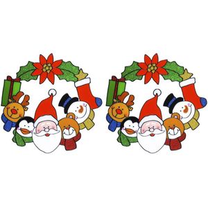 5x stuks kerst raamstickers kerstkrans met kerstman plaatjes 30 cm - Raamdecoratie kerst - Kinder kerststickers