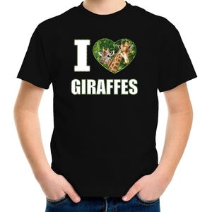 I love giraffes t-shirt met dieren foto van een giraf zwart voor kinderen - cadeau shirt giraffen liefhebber - kinderkleding / kleding