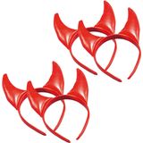 Halloween diadeem - 4x - duivel hoorntjes - rood - vinyl - tiara/haarband